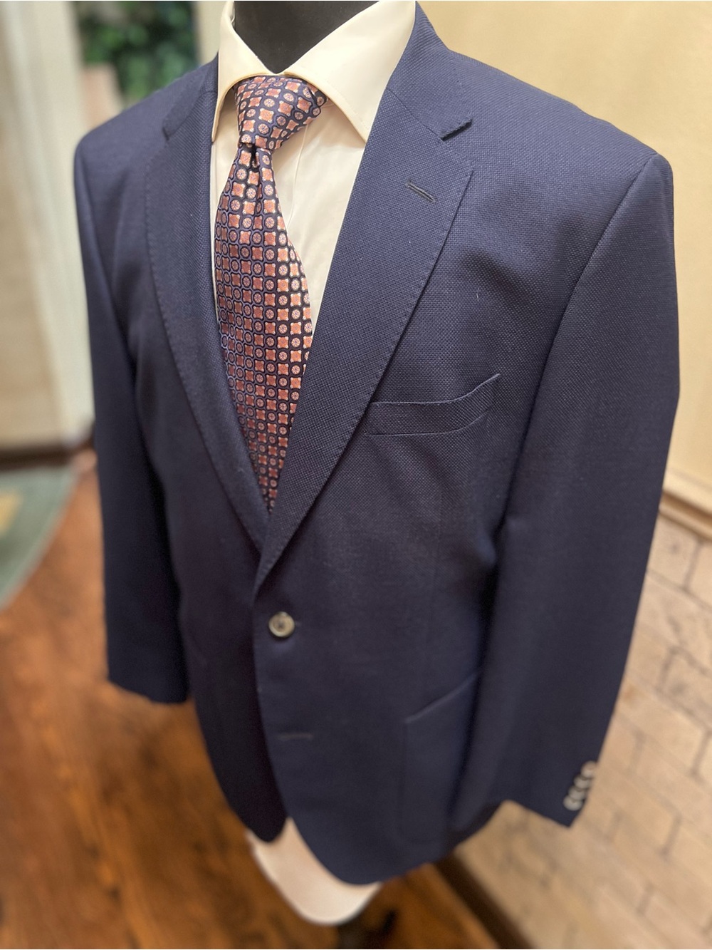 Hugo Boss Navy Textured Sport Coat Blazer Jacket Reda Wool Men 42R - Picture 6 of 13